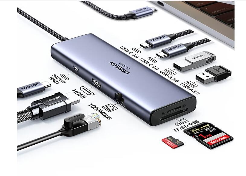 绿联Type-C拓展坞转HDMI扩展坞 4K投屏 分线器 千兆网卡口