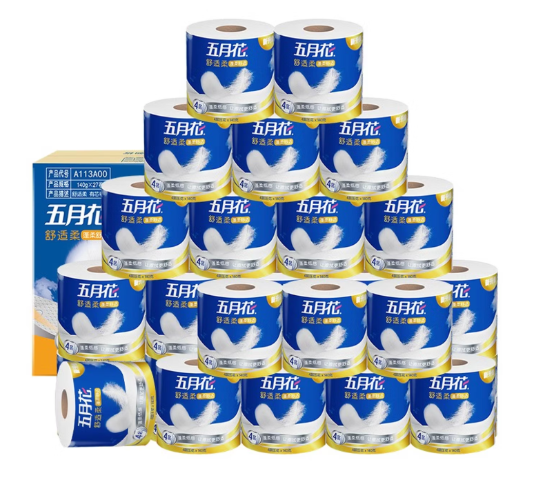 五月花(May Flower)有芯卷纸4层180克*24卷厕所卫生用纸柔软韧压花厚实